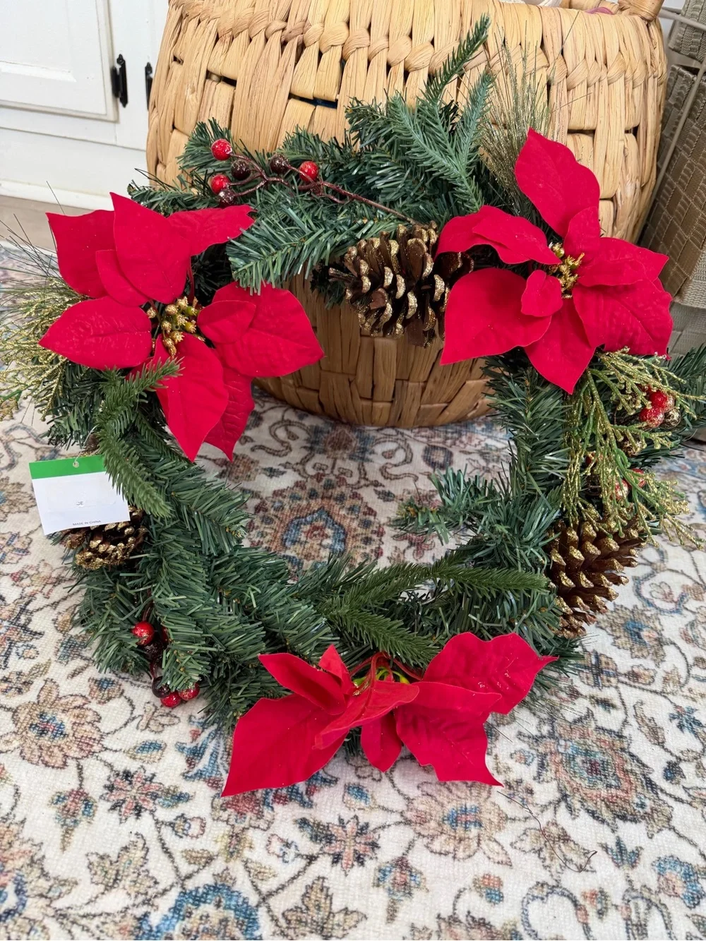 New Christmas Wreath Festive Red Poinsettia Holiday Wreath by old time pottery